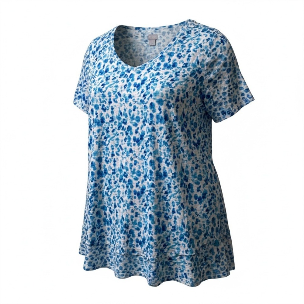Chico's Top Women 4/22/XXL Blue White Absract Print Layered Hem Coastal Casual